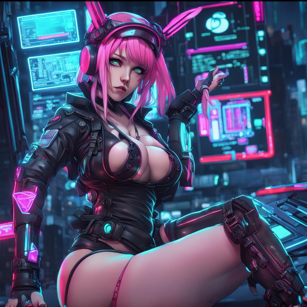 Cyberpunk Anime Girl in Neon 3D Detail