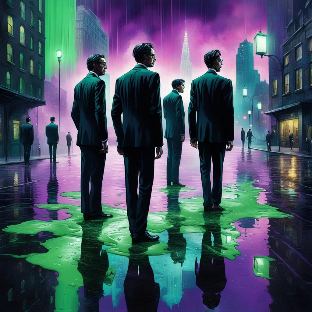 Surreal Cityscape in a Dreamlike World of Shadows and Neon