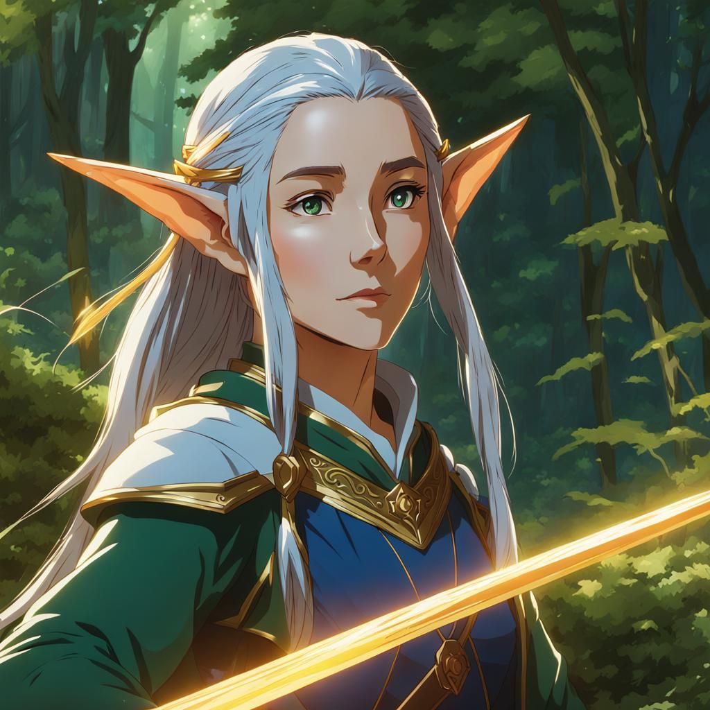 Anime High Elf Wizard in Studio Ghibli Style