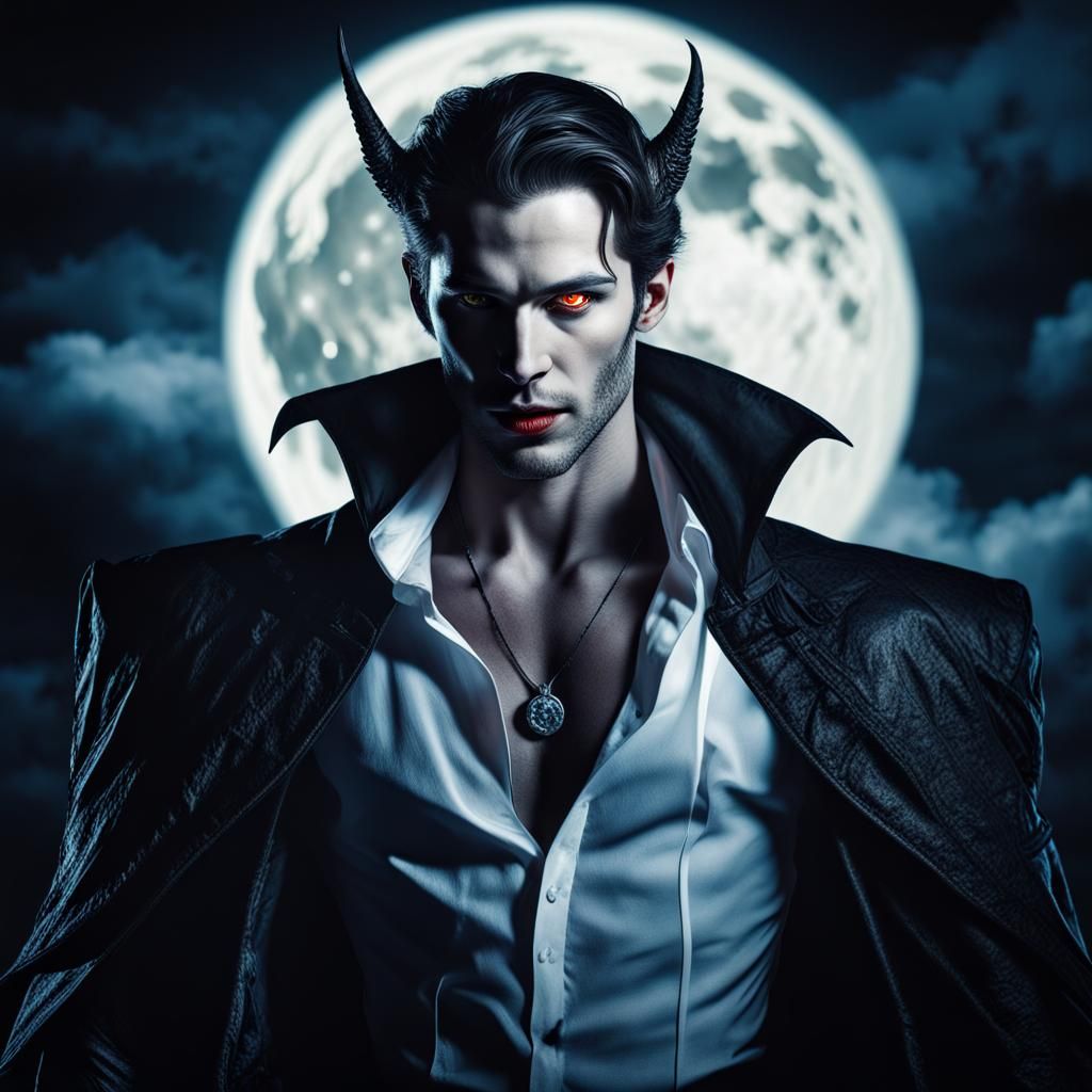 Handsome Vampire Lucifer Under a Bioluminescent Moon