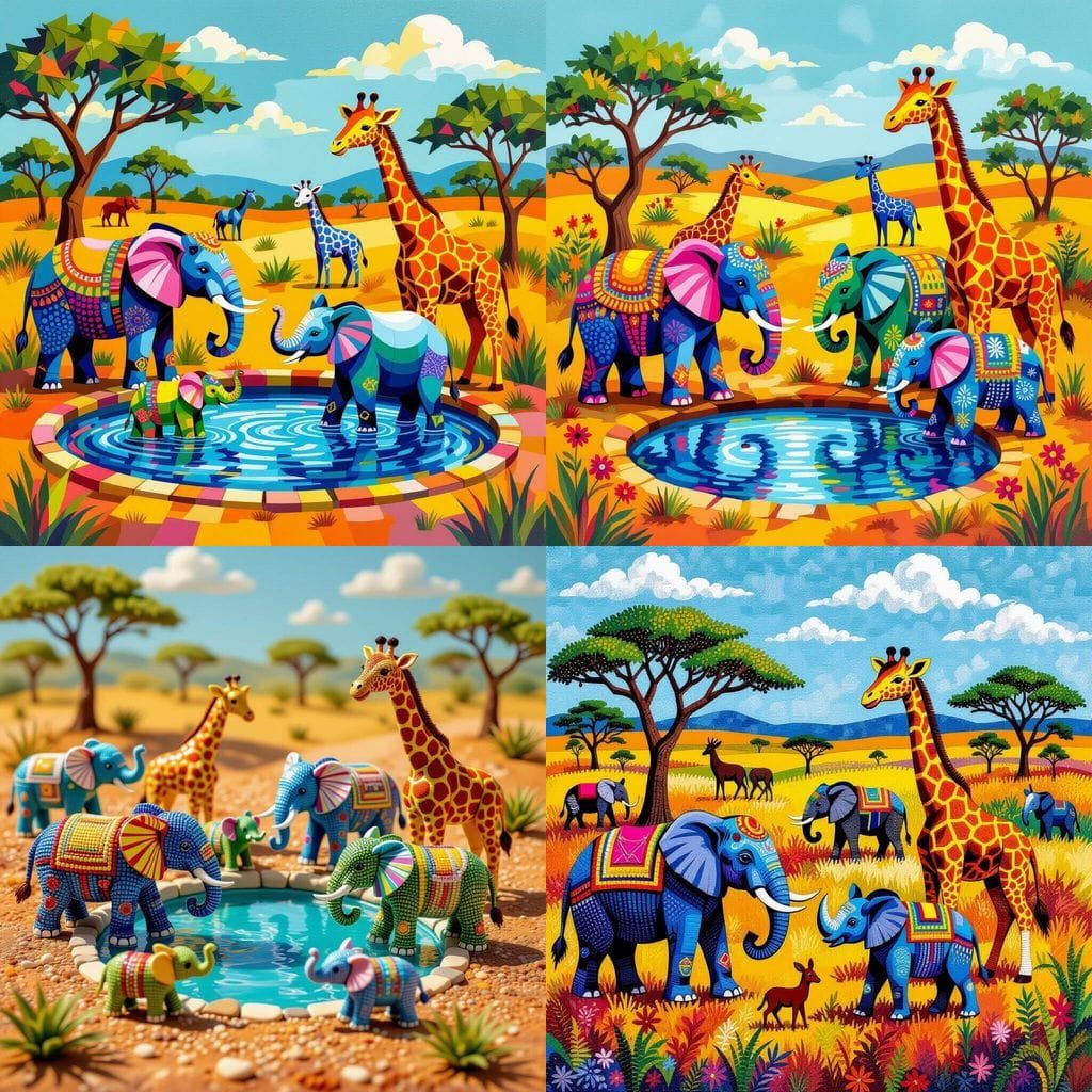 Beaded African Animals at Watering Hole
