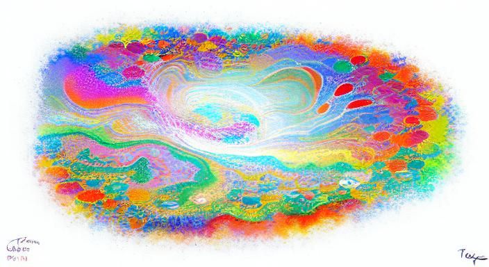 Vibrant Surreal Garden with River in Kaleidoscopic Art