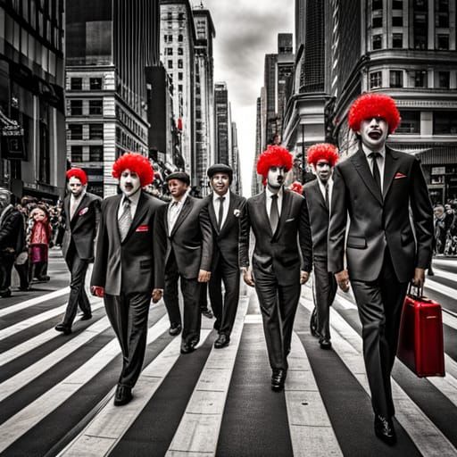 Clowns Commuting to Work in New York City