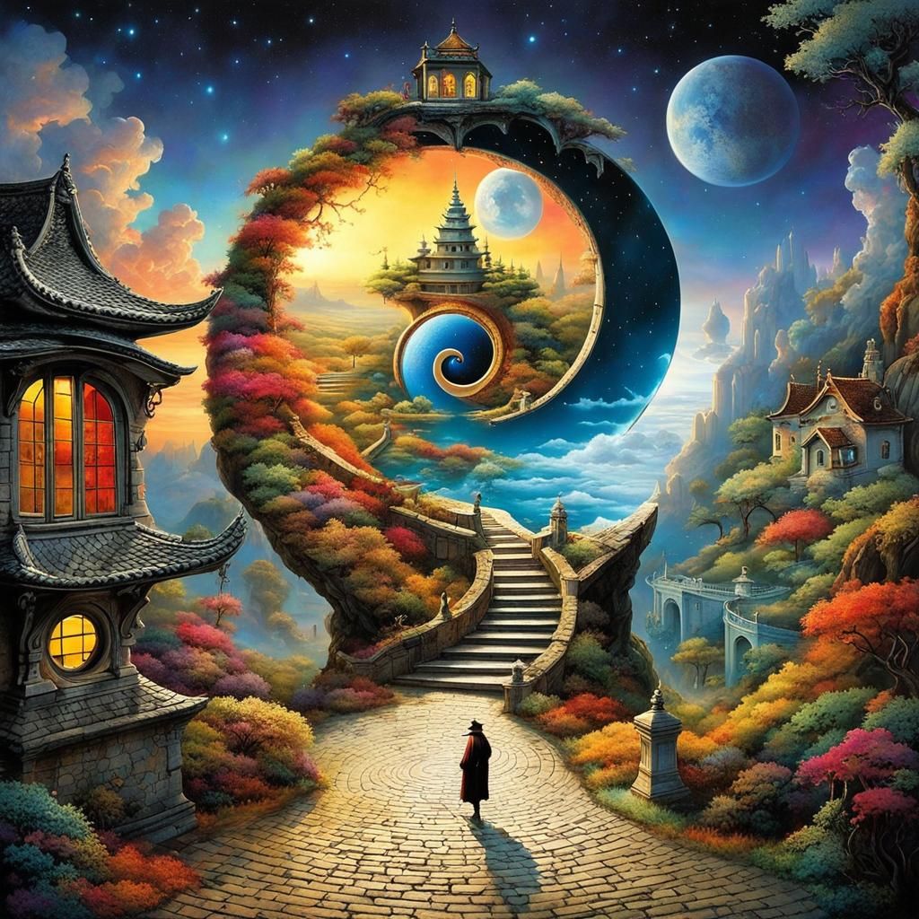 Surreal Stargate Sunset Scene in Digital Art Style