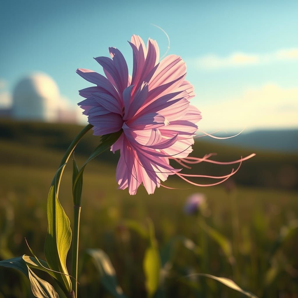 Cornflower Bending in Windy Field: Hyperdetailed Portrait