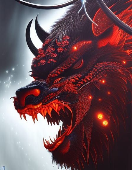 Ominous Oni Demon Portrait in Surreal Ukiyo-e Style