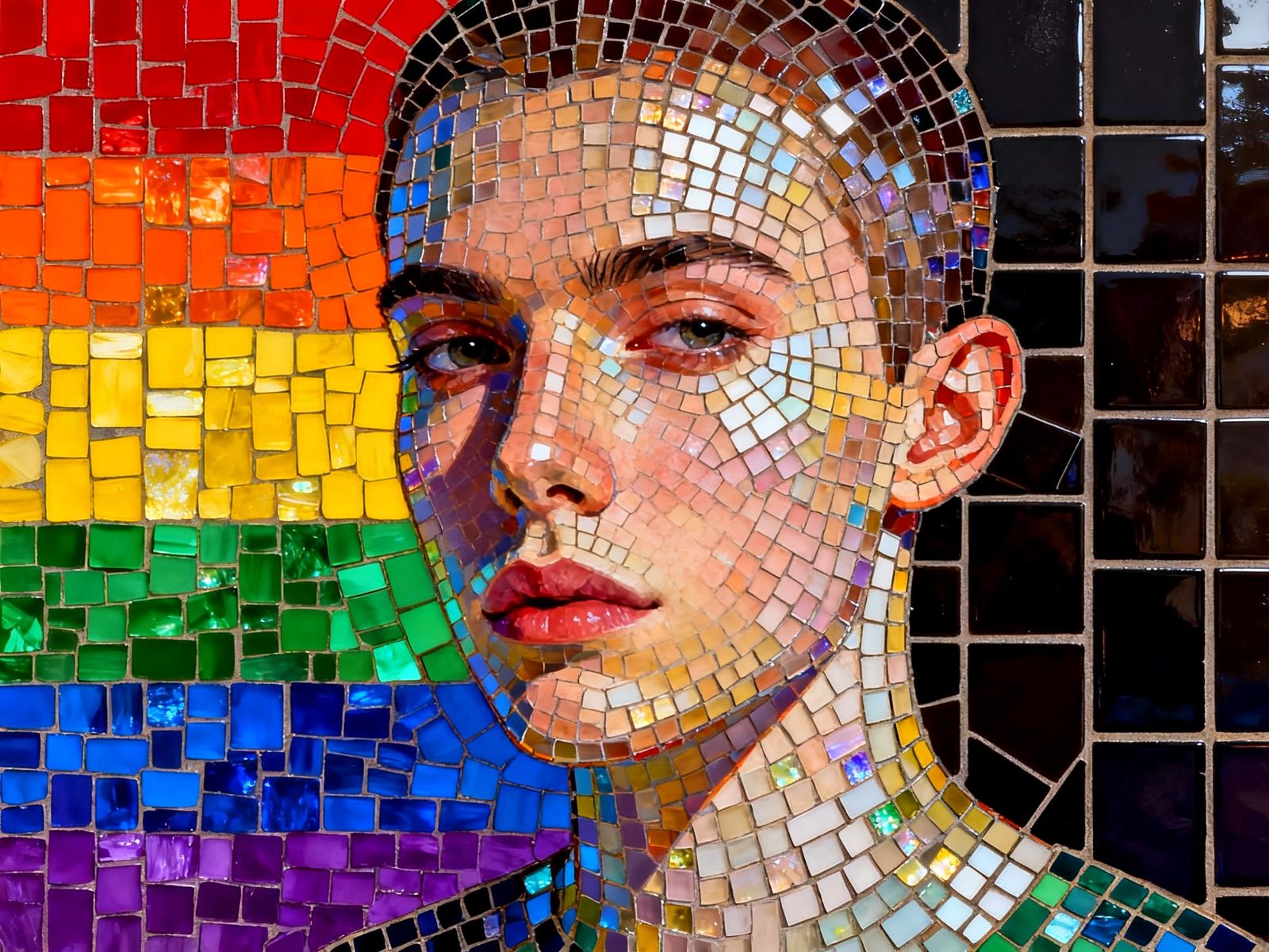 Androgynous Self-Portrait Mosaic in Pride Colors