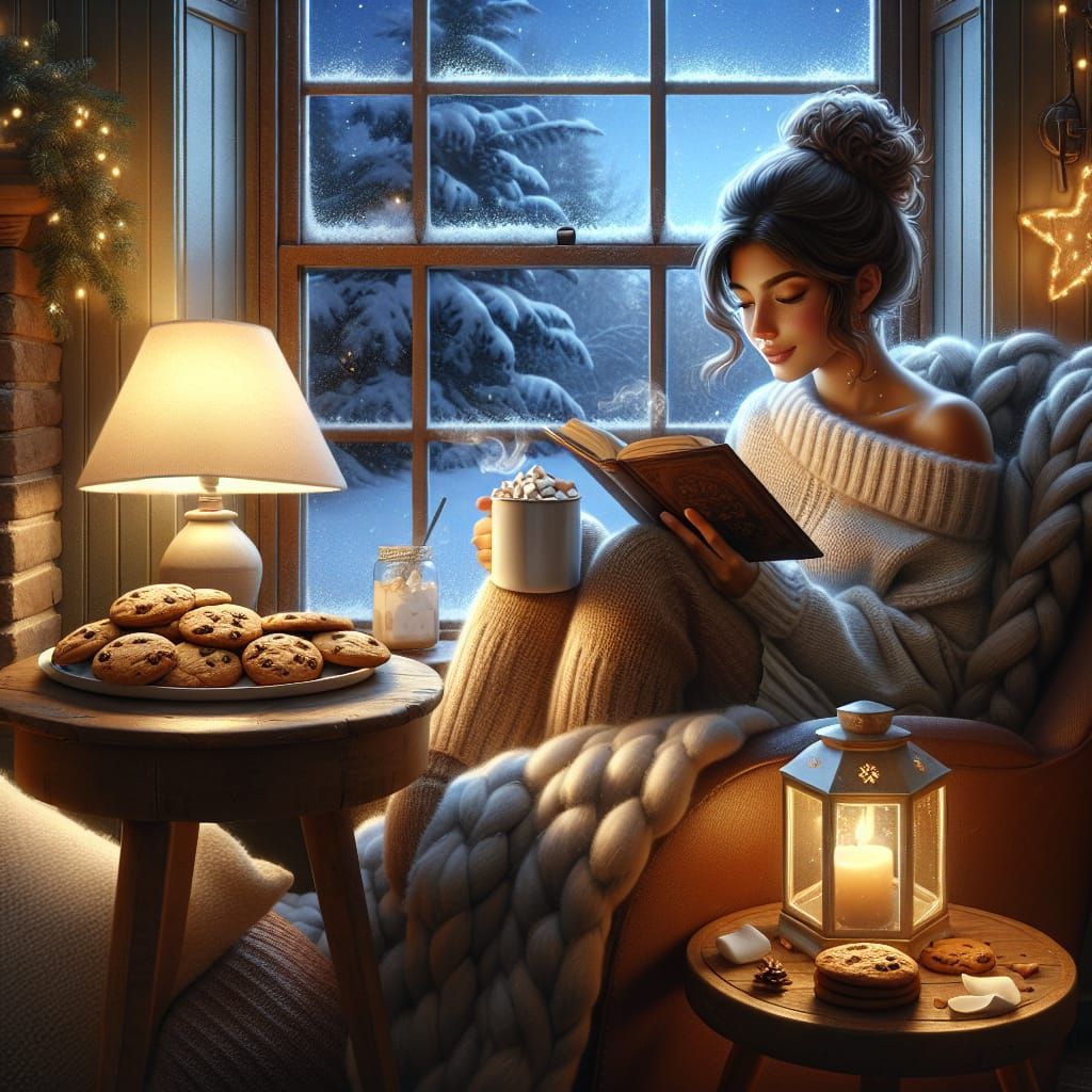 Cozy Winter Evening Scene in Warm, Intimate Ambiance