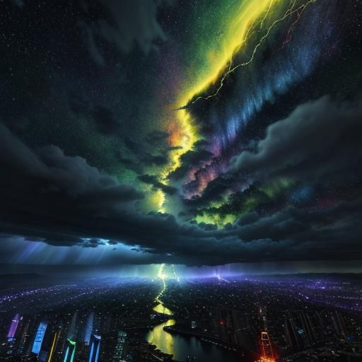 Landscape Lightning Storm: Iridescent Action Painting