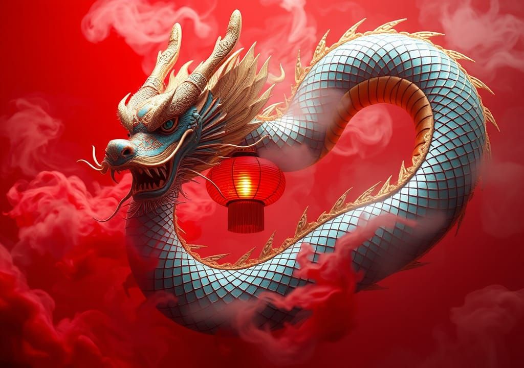 Majestic Chinese Dragon and Lantern in Digital Art