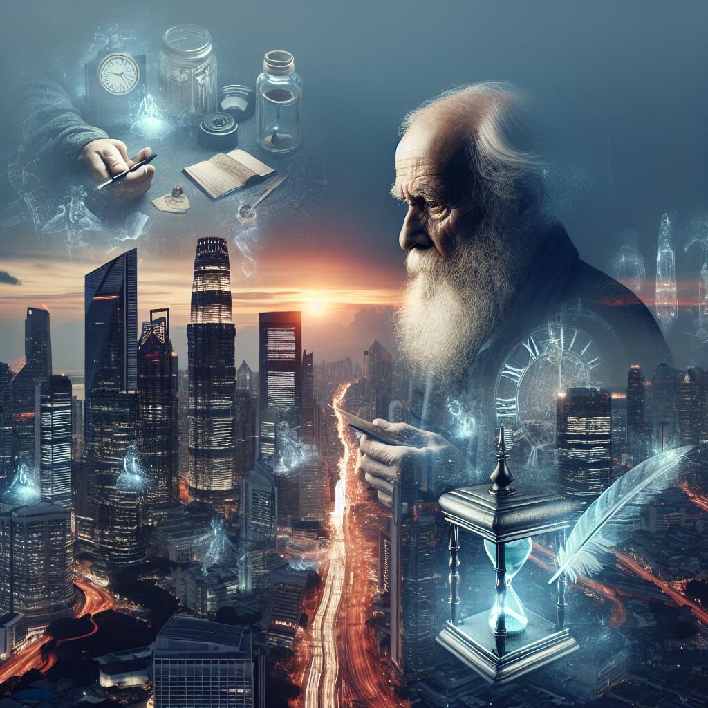 Echoes of Wisdom Haunt the Modern Cityscape in Vibrant Color