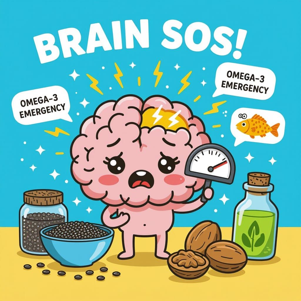 Cartoon Brain Depleted of Omega-3 Needs Nutrients