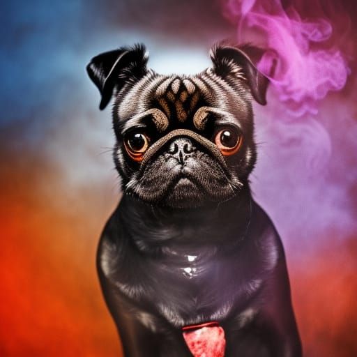Black Pug Smoking Cigar: Hyperrealistic Splash Art