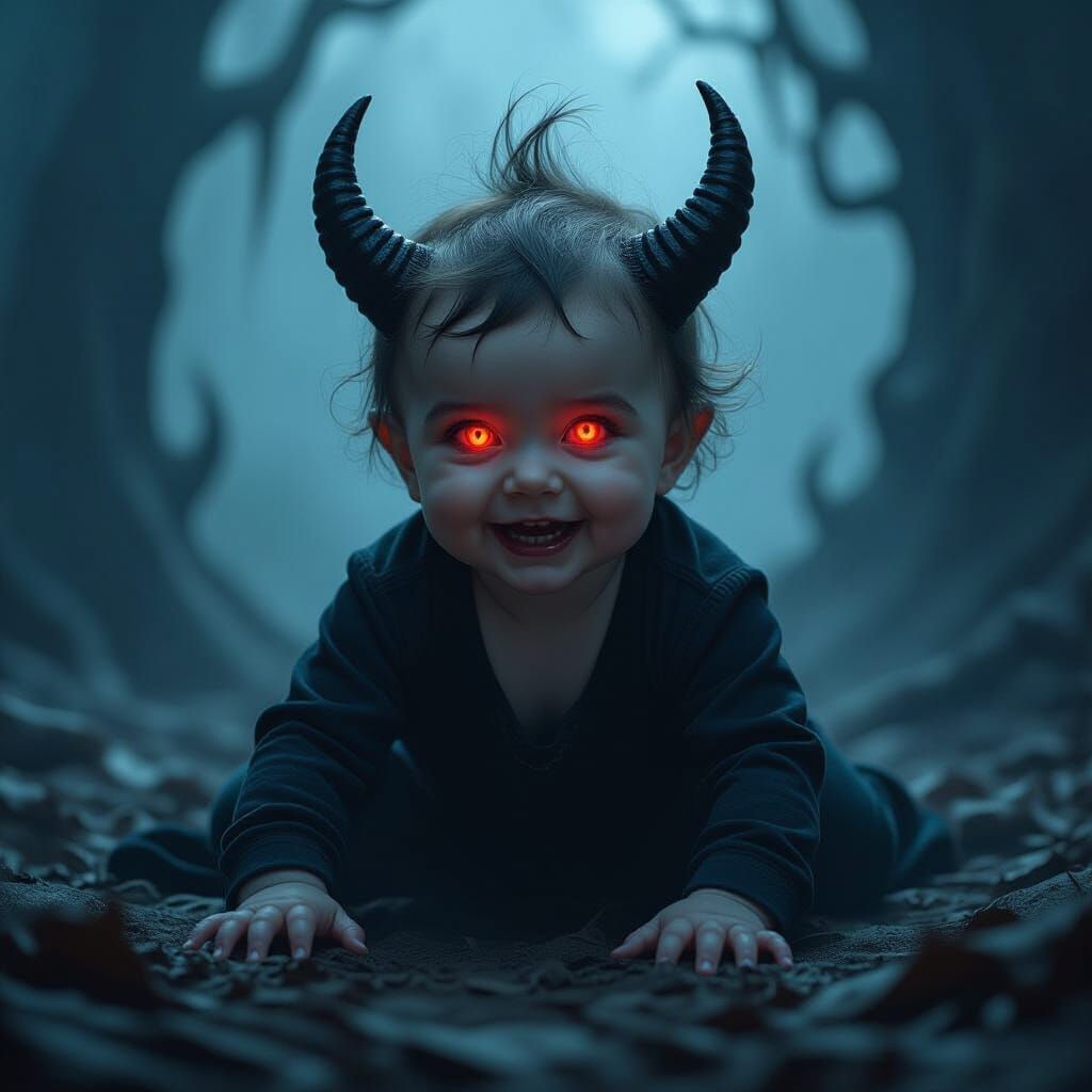 Eerie Baby Transforms into Demon in Gothic Style