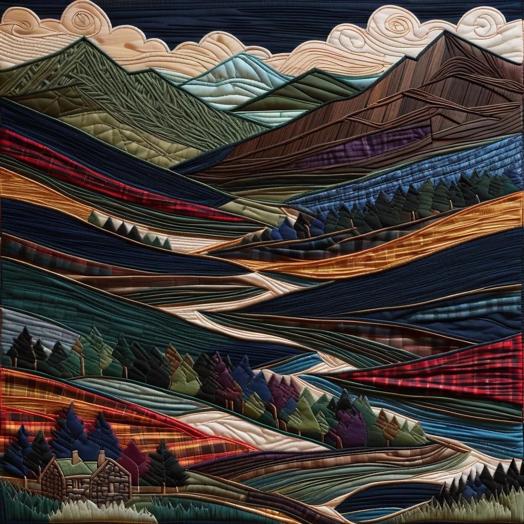 Scottish Highlands Collage in Tartan Cloth