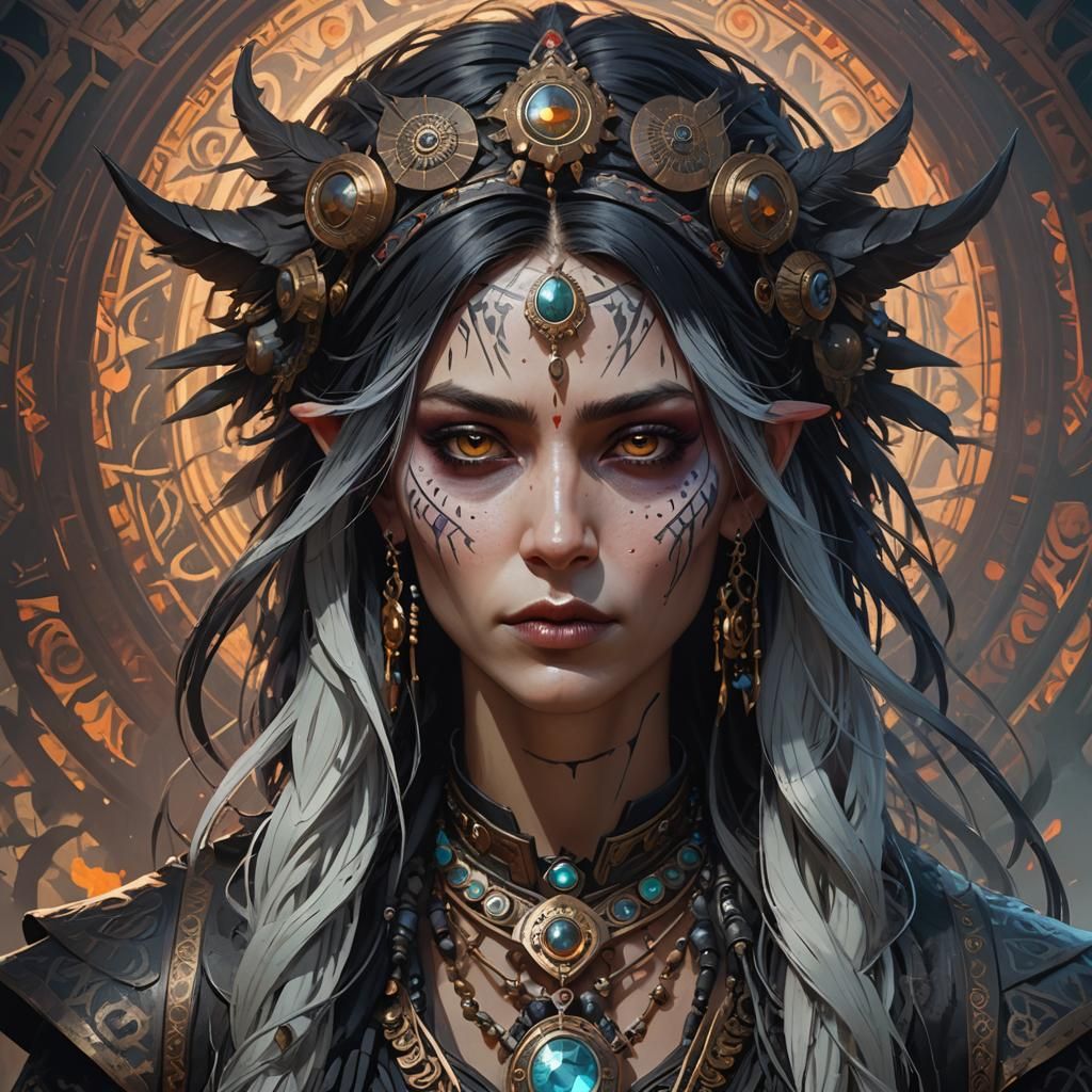 Gothic Shaman Portrait with Dynamic Lighting
