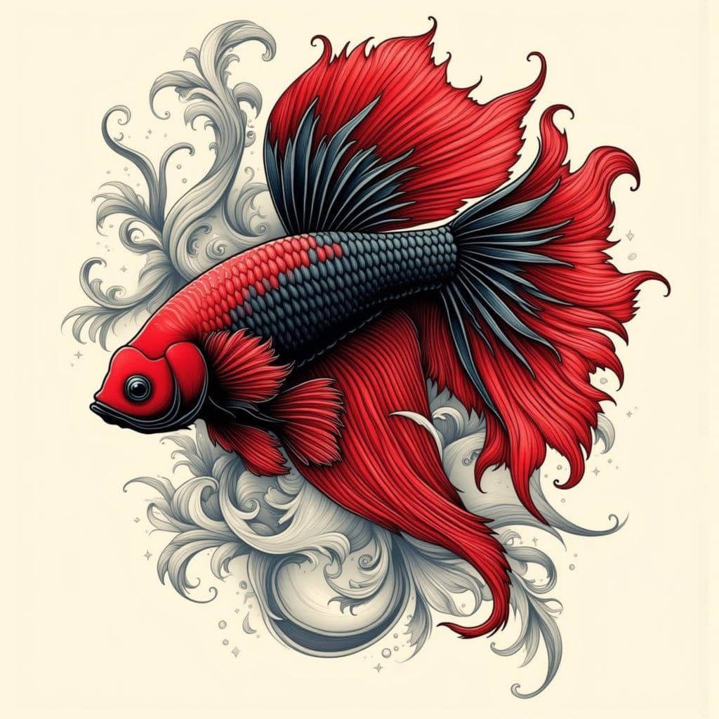 Betta Fish Tattoo in Neo Art Nouveau Style
