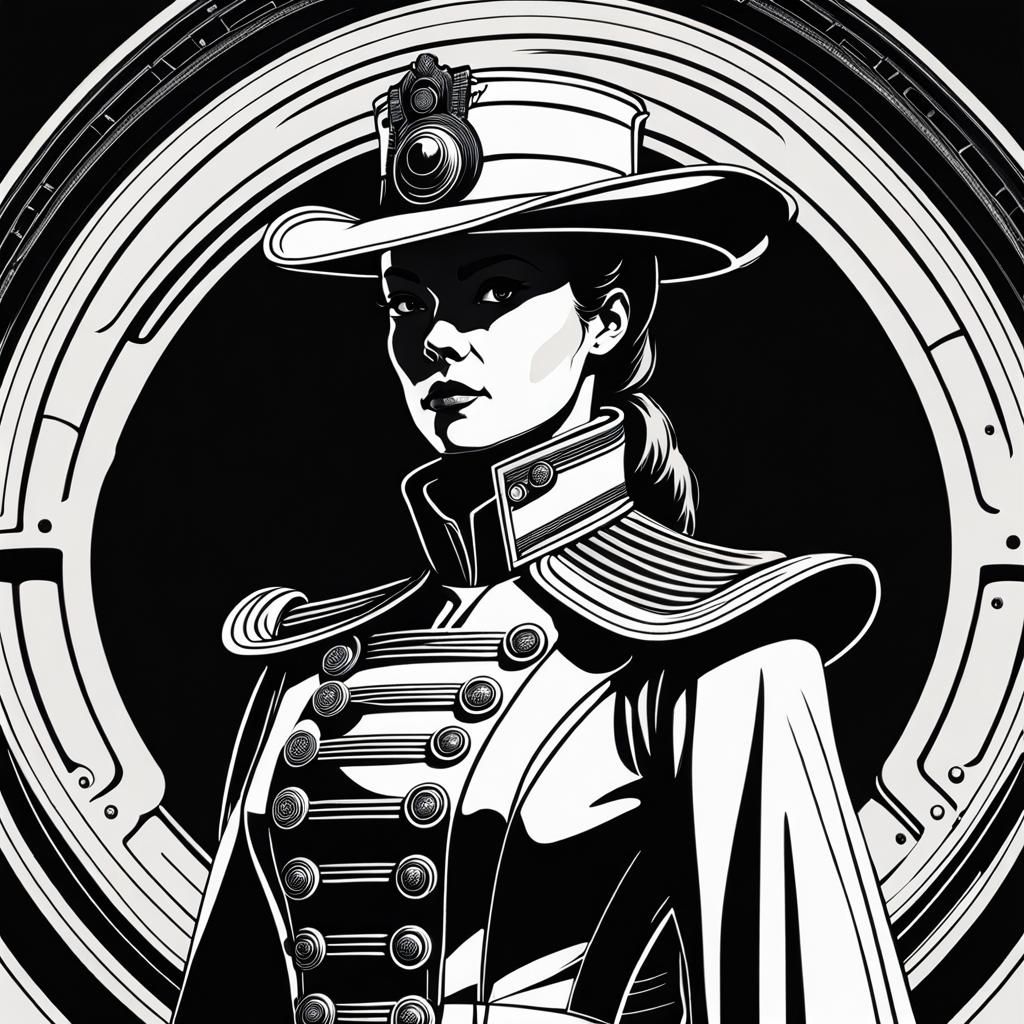 Retro Sci-Fi Commander in Elegant Line Art
