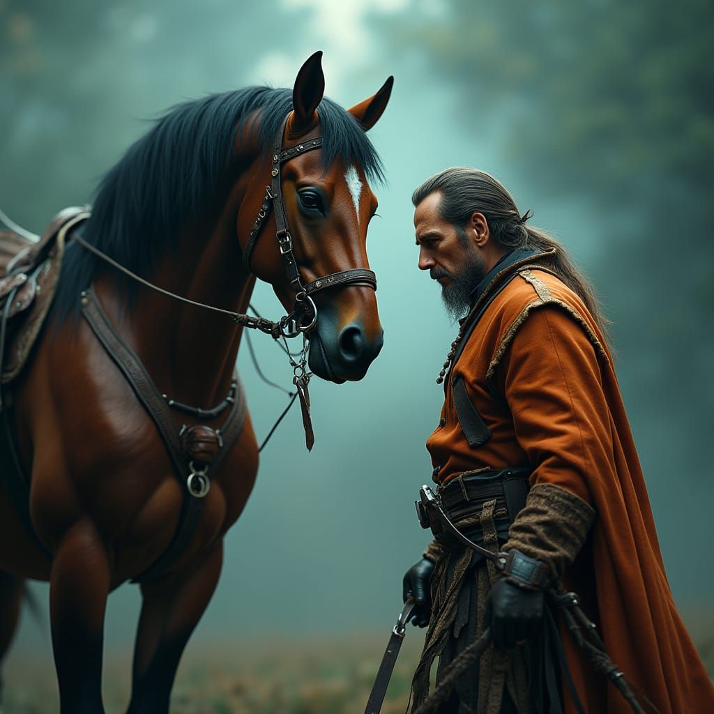 Intense Staredown: Horse and Man in Art Nouveau