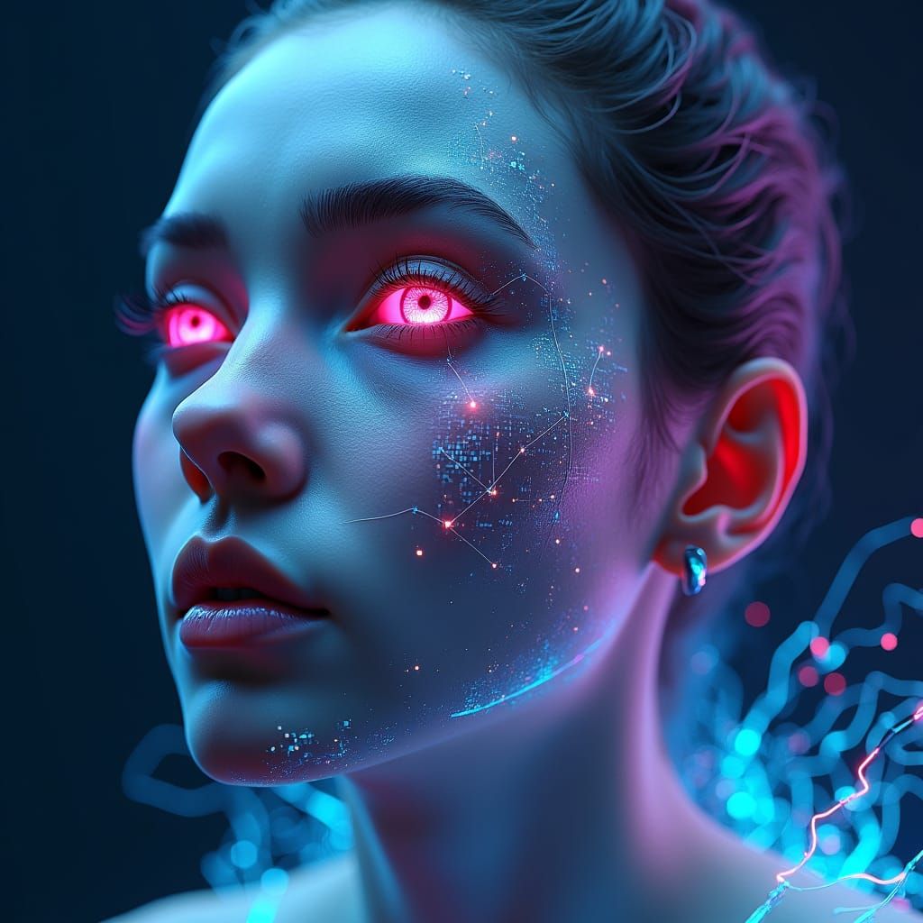 Futuristic Abstract Portrait with Holographic Elements