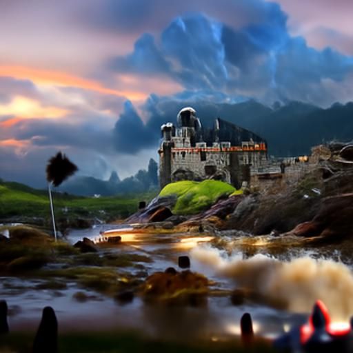 Cinematic fantasy landscape with huge castle