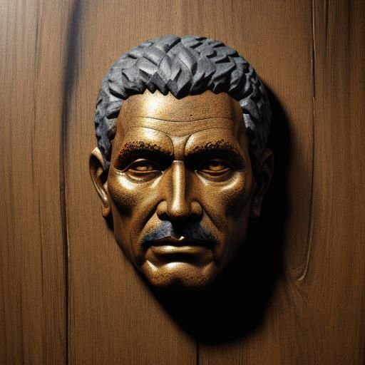 Serene Face Wood Carving in Splash Art Style