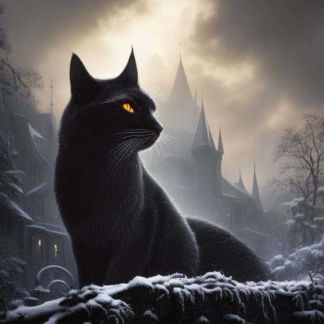 Sinister Giant Cat in Snowy Landscape