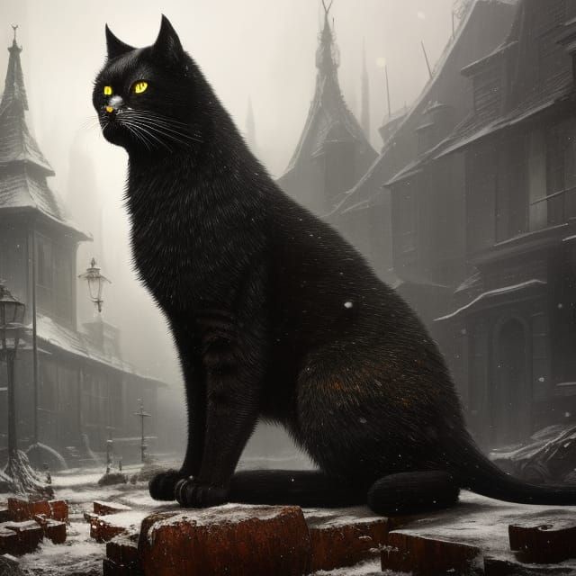 Giant Sinister Cat in Snowy Dark Fantasy