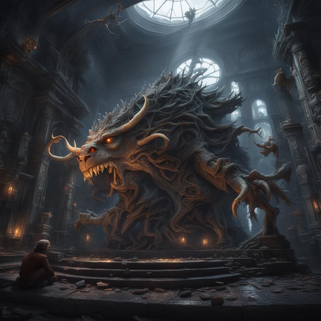 Fiery Wings Over Ancient Palace Ruins