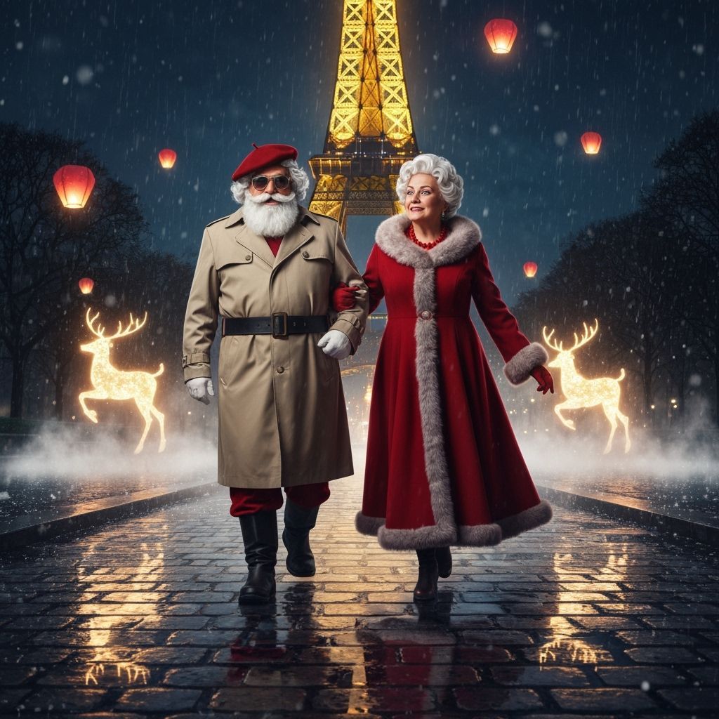 Santa and Mrs Claus on a Romantic Parisian Night