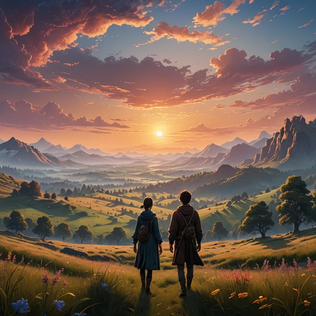 Sunrise Meadow: Fantasy Landscape Concept Art