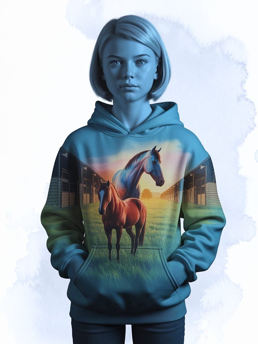 Girl with Horse in Watercolor Sfumato Double Exposure