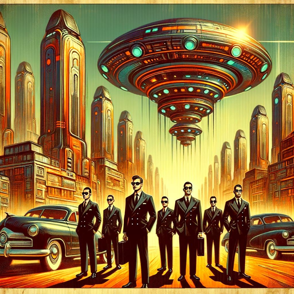 Men in Black Encounter UFO in Retro Future