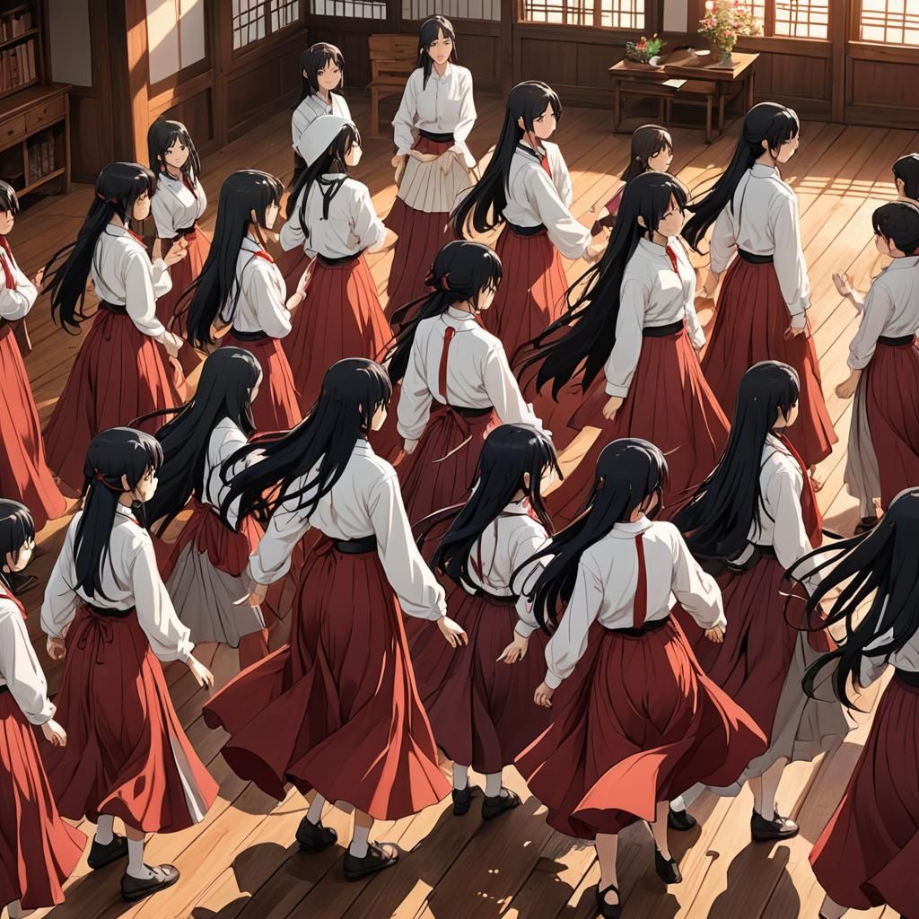 Anime Girls in Red Skirts: A Digital Painting