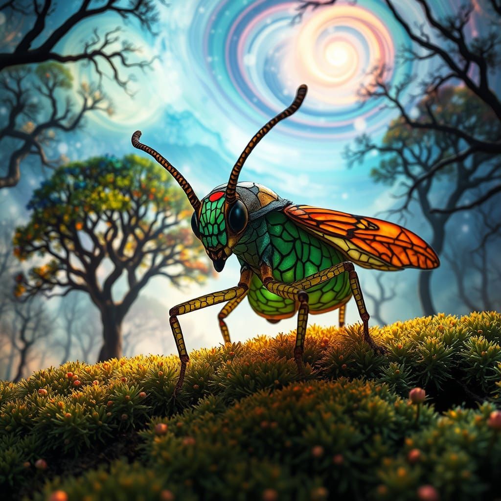 Stained Glass Forest Glade with Swirling Nebulae and Biolumi...