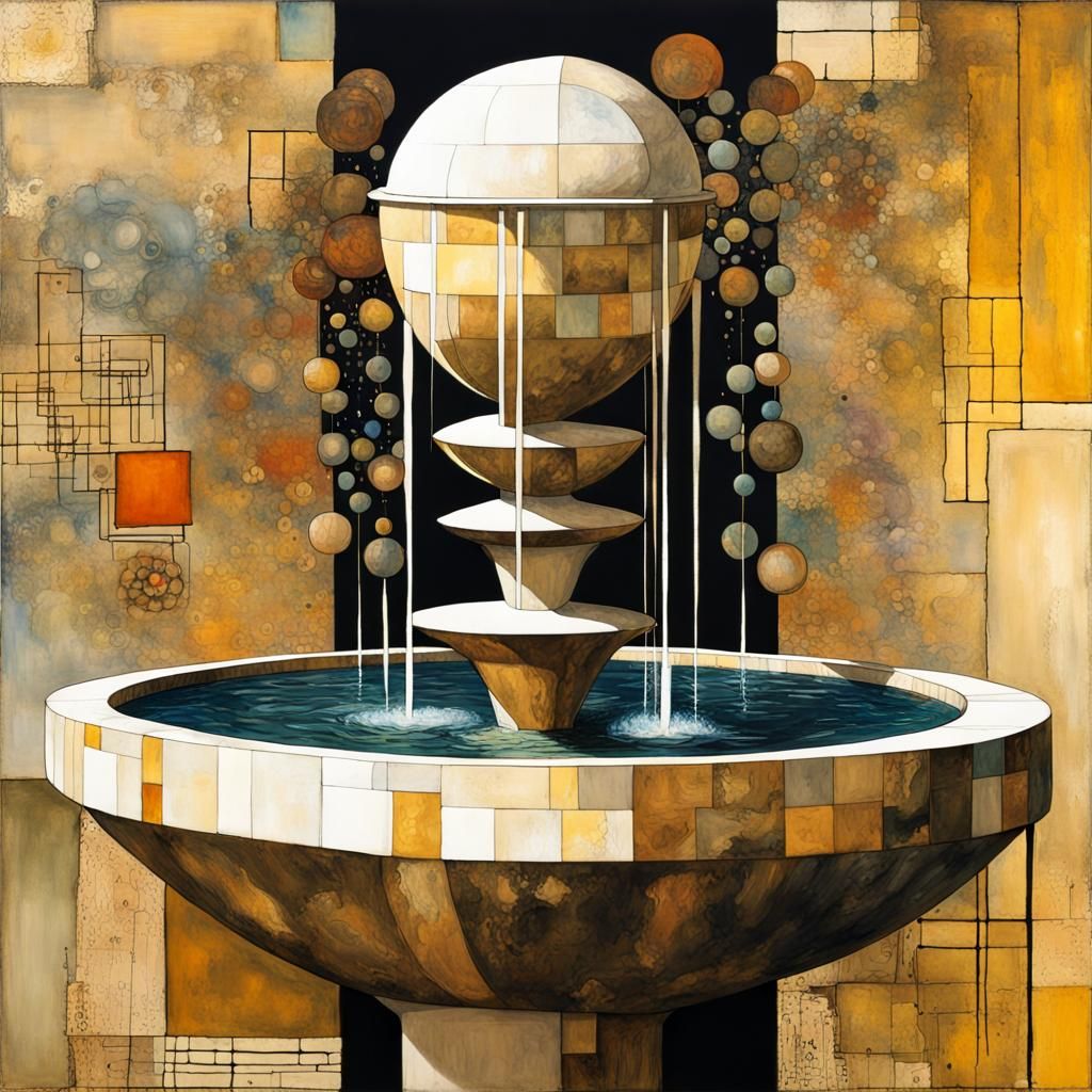 Elegant Surreal Fountain in Mixed Media Style