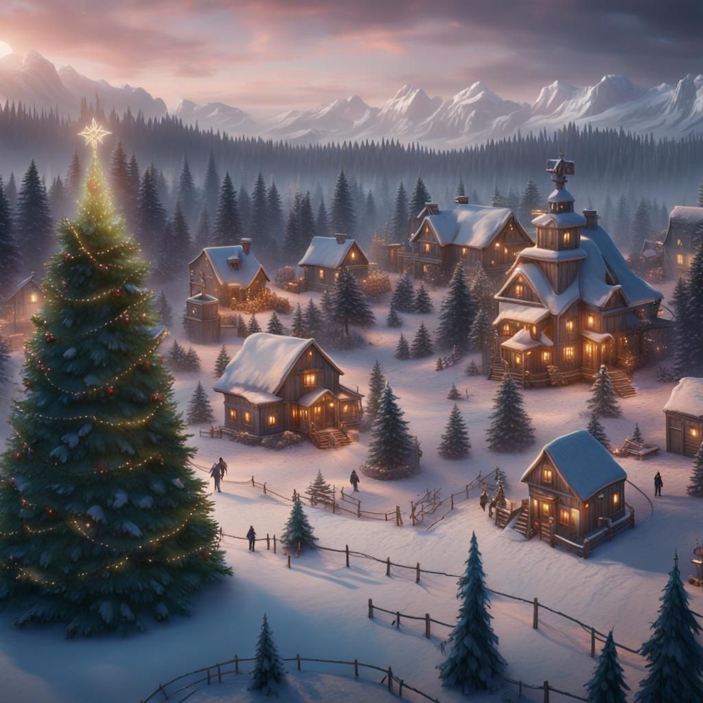 Detailed Christmas Tree Farm Matte Painting