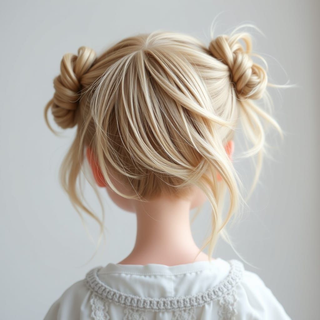 Ethereal Girl with Whimsical Hair in Soft Brown-Blonde Pigta...