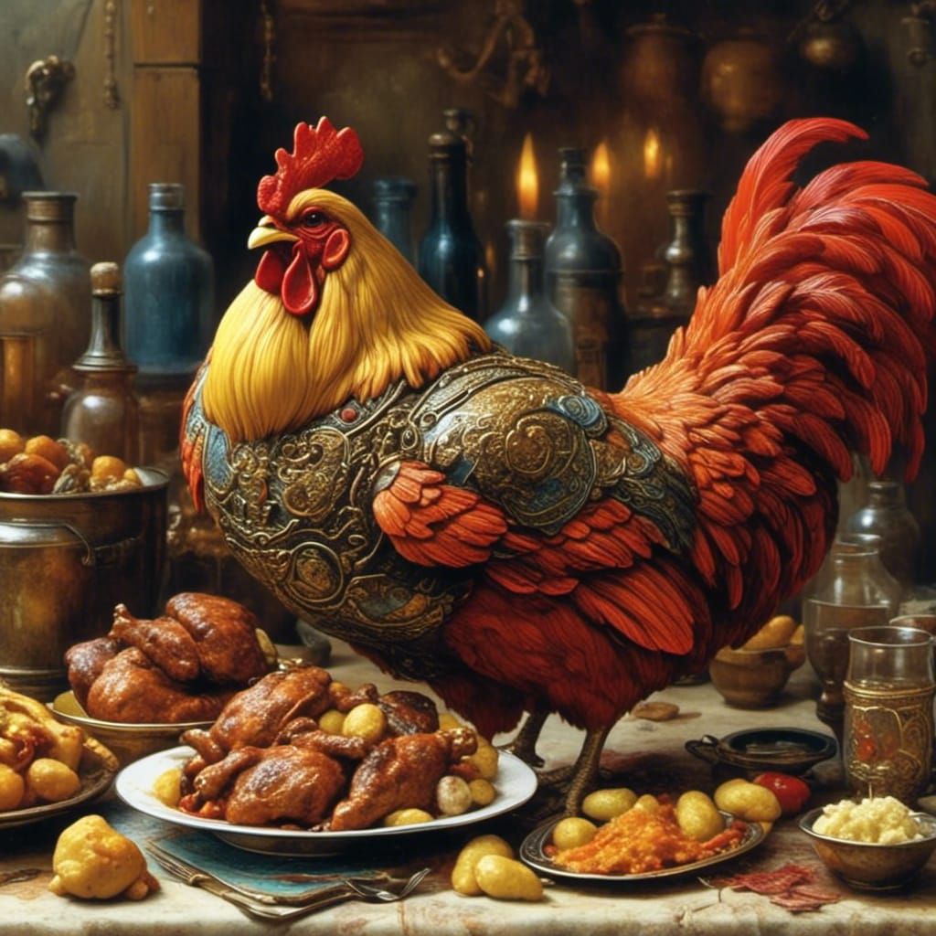 King Feasting on Chicken Drumstick in Dreamlike Style