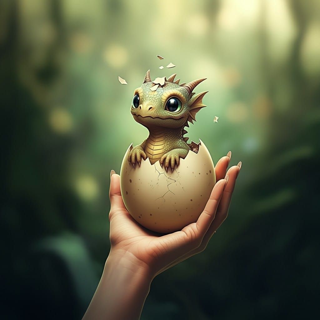 Dragon Hatchling in Palm: Digital Art