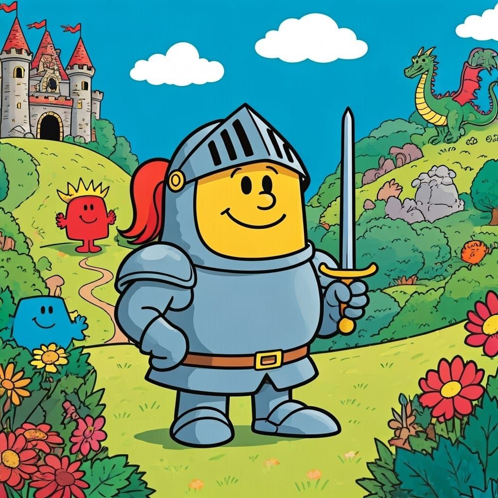 Mr. Knight: A Cheerful Medieval Hero in Classic Mr. Men Styl...