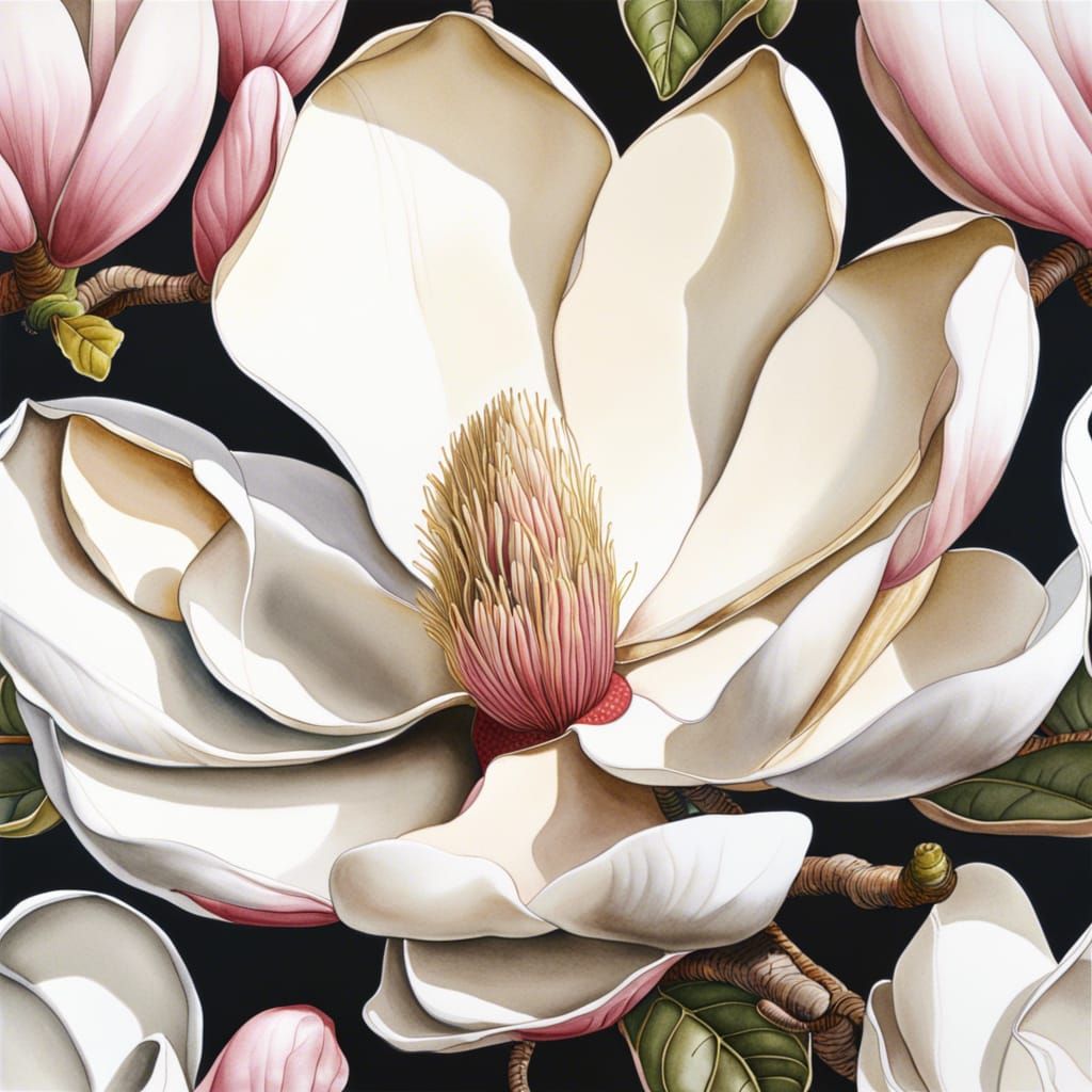 Magnolia Flower in Gouache Watercolor Style