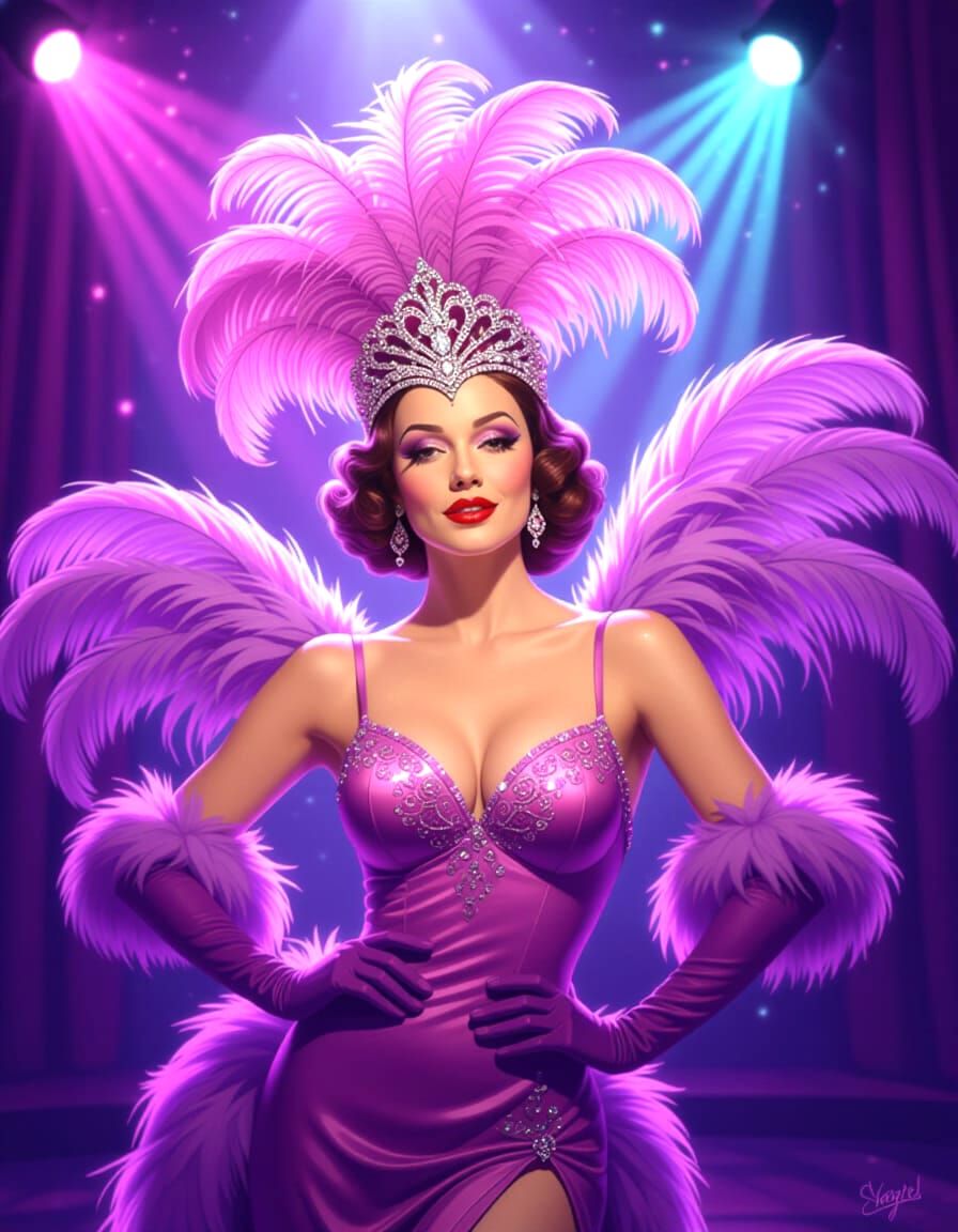 Cabaret Dancer in Pink Headdress, Digital Painting