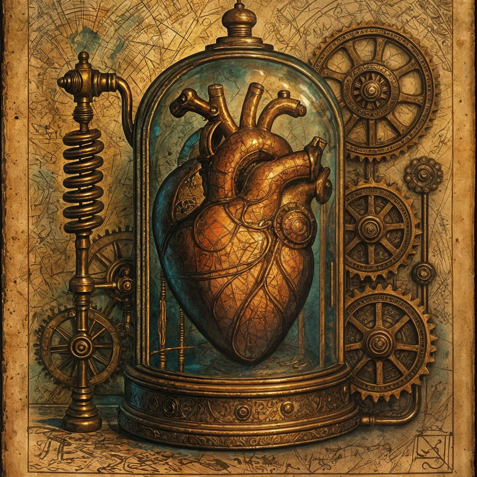 Steampunk Heart in Glass Case Illustration