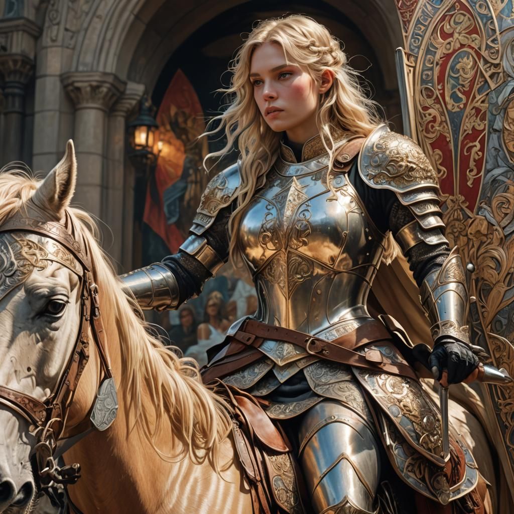 Joan of Arc: Hyperrealistic Armored Knight on Horse