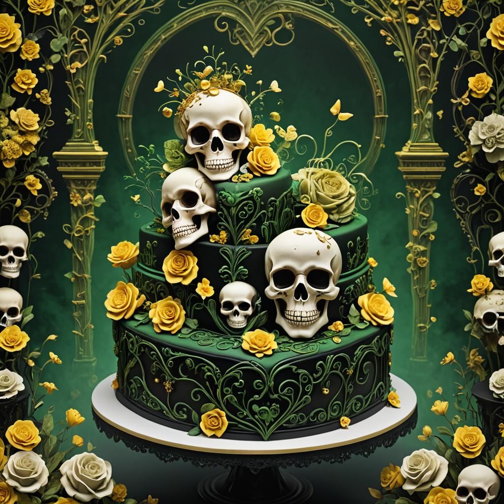 Skull Wedding Cake: A Dark, Ethereal 3D Render