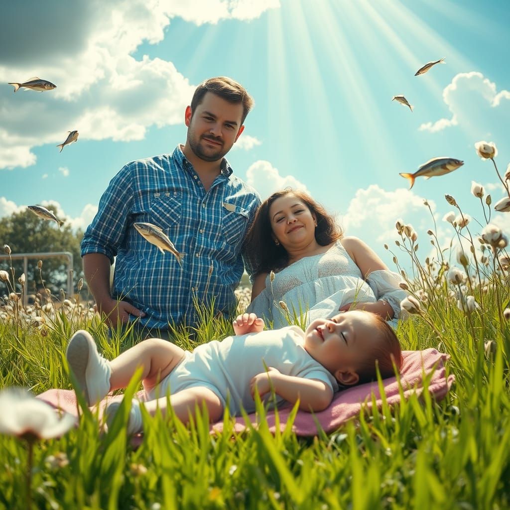 Serene Baby in Summer Meadow: A Digital Painting