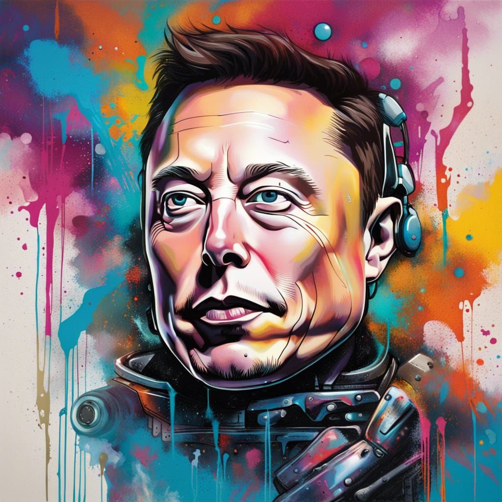 Elon Musk as Robot in Graffiti Street Art