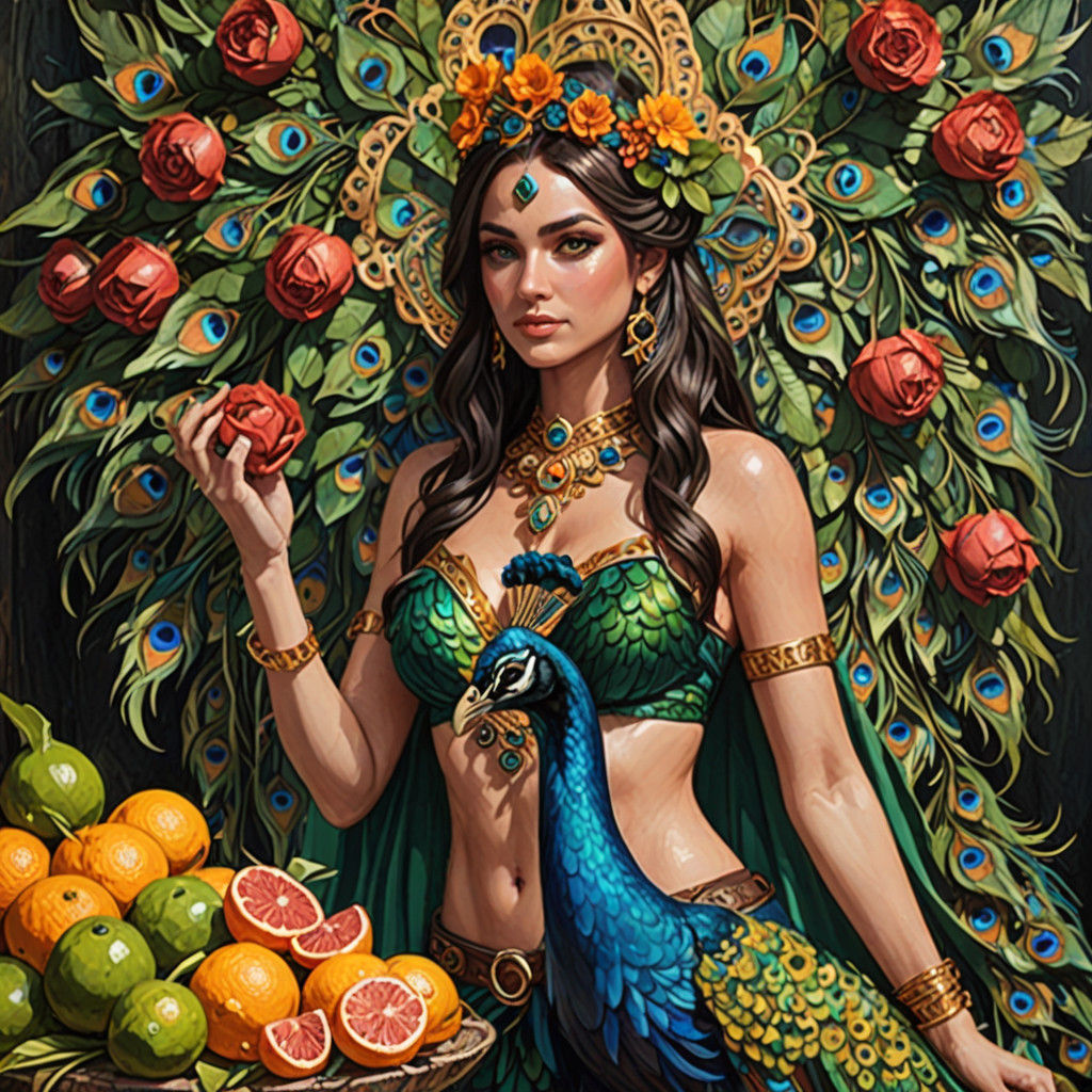 Micro Bikini Goddess Emerges with Vibrant Peacock Wing