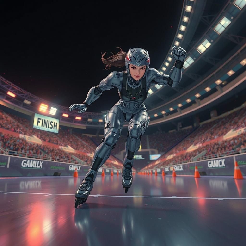Victorious Cyborg Skater in Anime Style